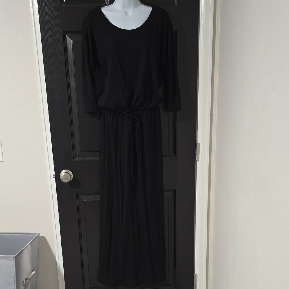 Bella Ella Black Drawstring Waist Maxi Dress